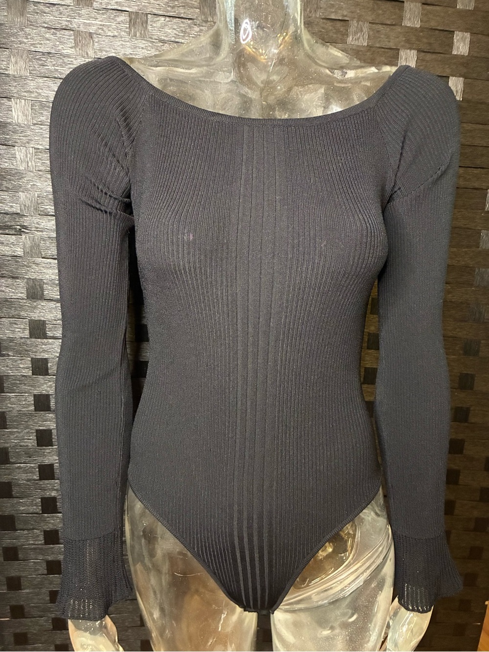 Zara Black Ribbed Long-Sleeve Bodysuit